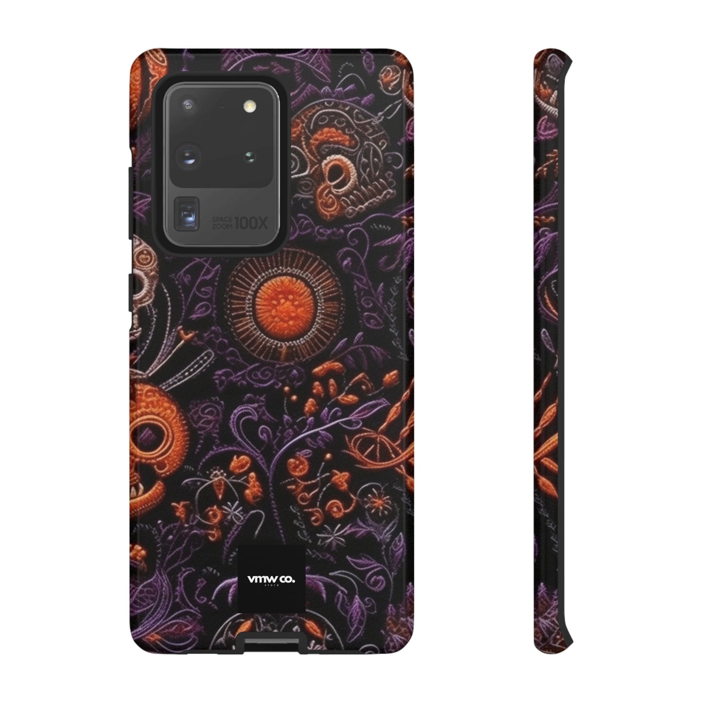 Halloween Orange and Purple Skulls Android Tough Cases