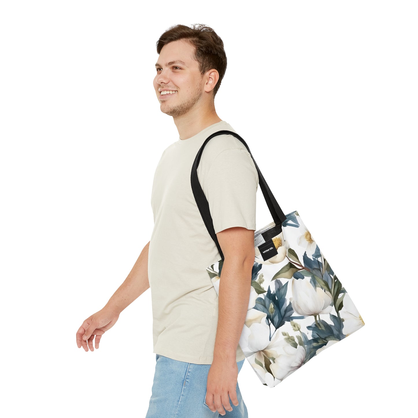 White Blue Floral Tote Bag