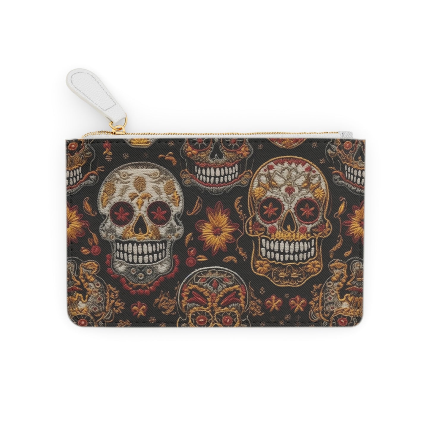 Embroidered Skulls Mini Clutch Bag