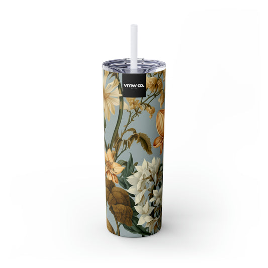 Rustic Blooms in Sky Skinny Tumbler with Straw, 20oz