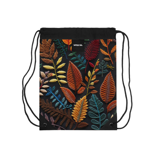 Embroidered Fall Leaves Drawstring Bag