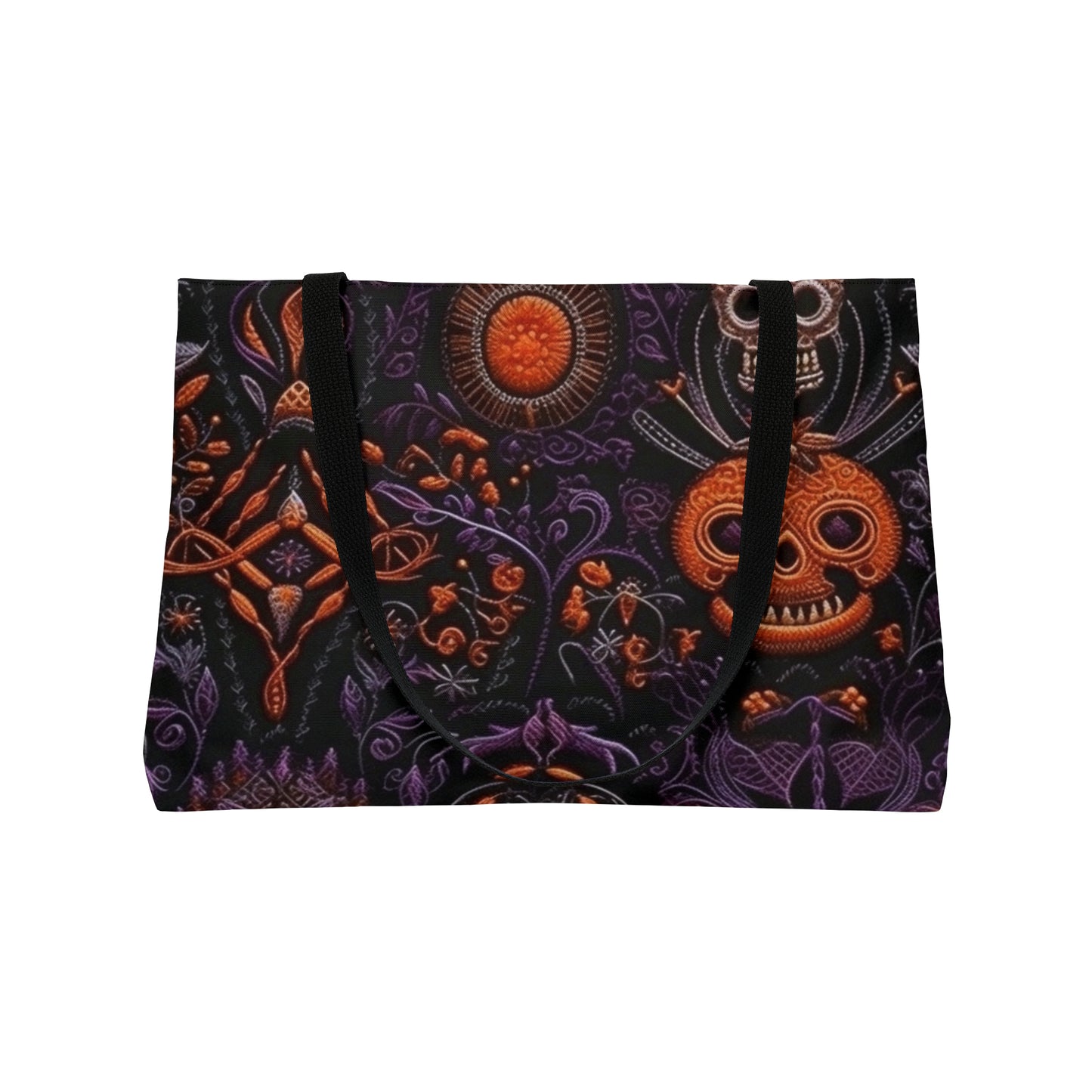 Halloween Orange and Purple Skulls Weekender Tote Bag