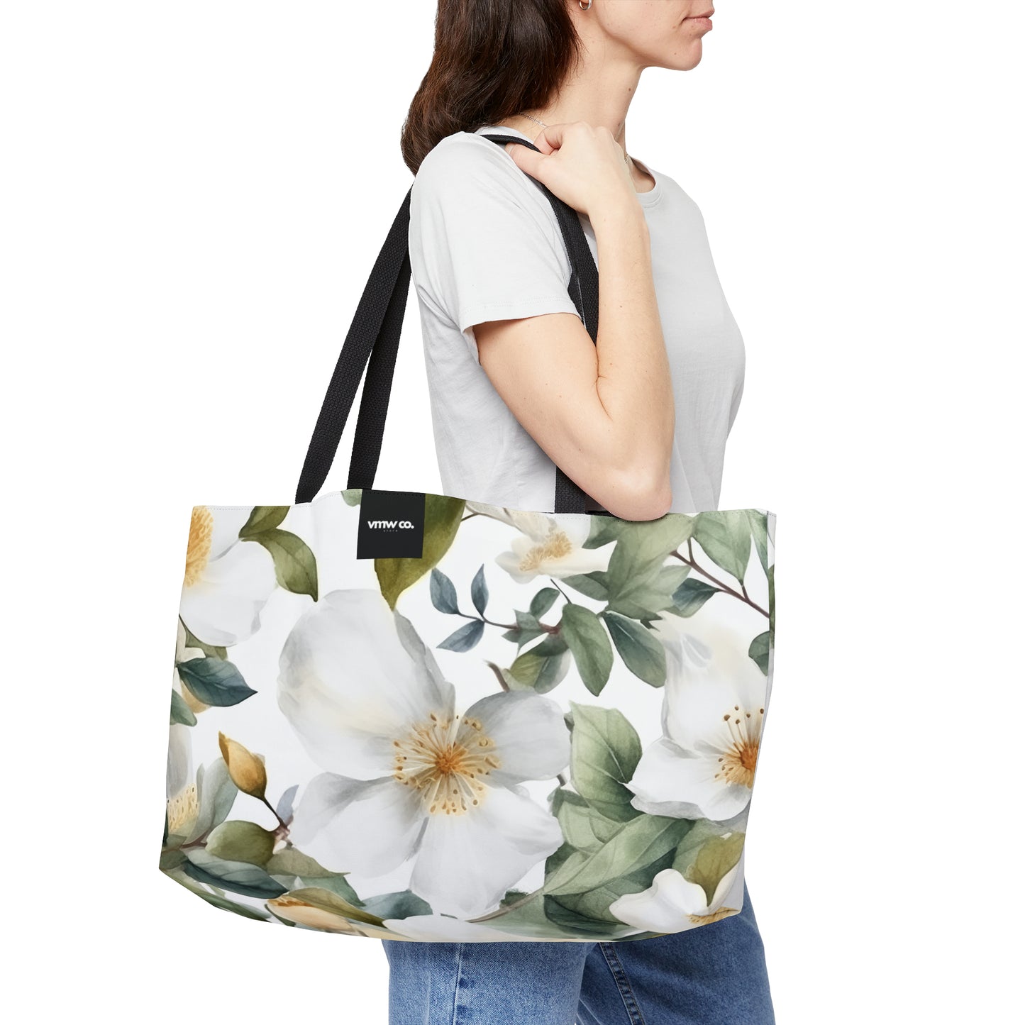 White Floral Weekender Tote Bag