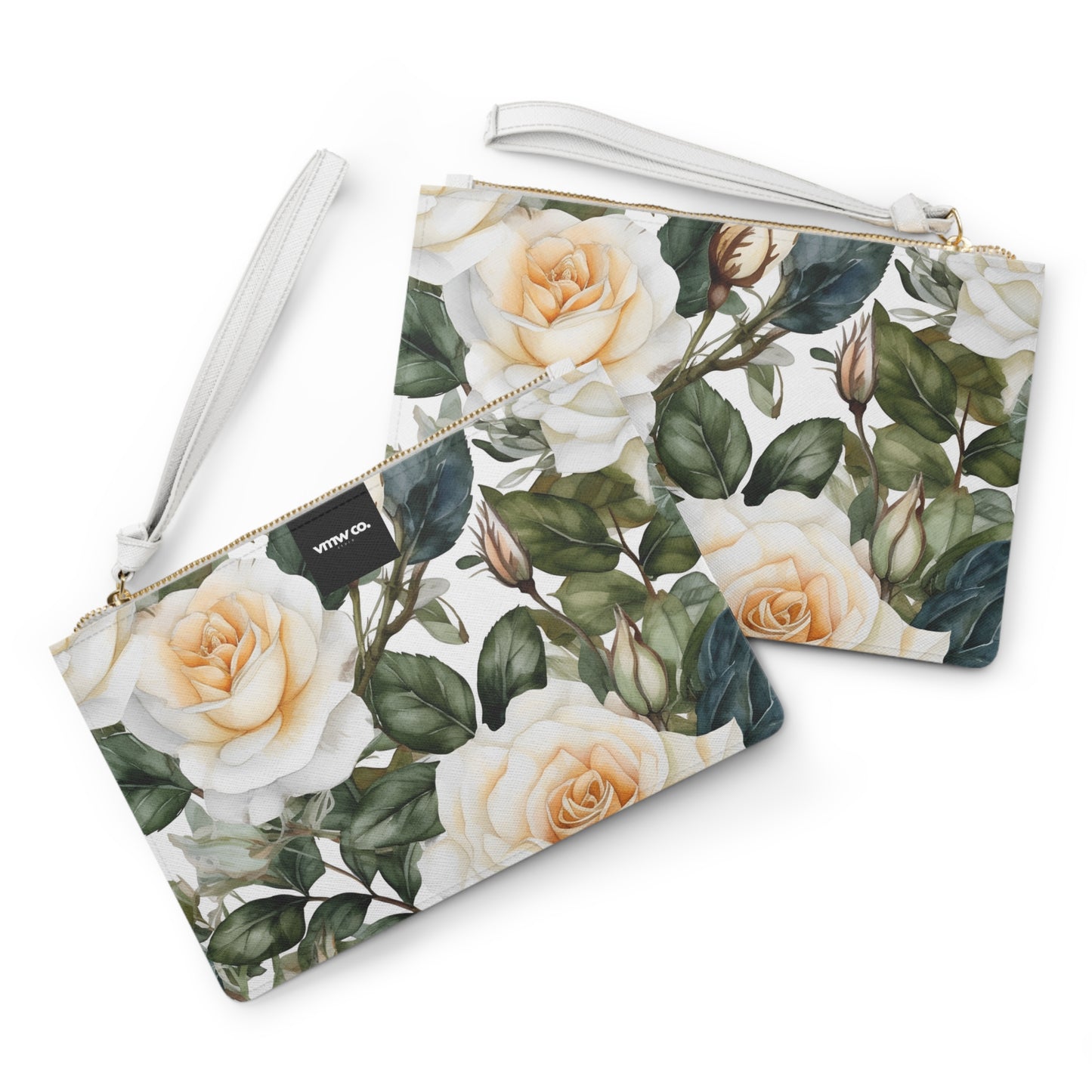 White Rose Floral Clutch Bag