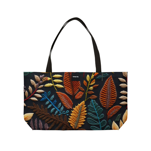 Embroidered Fall Leaves Weekender Tote Bag
