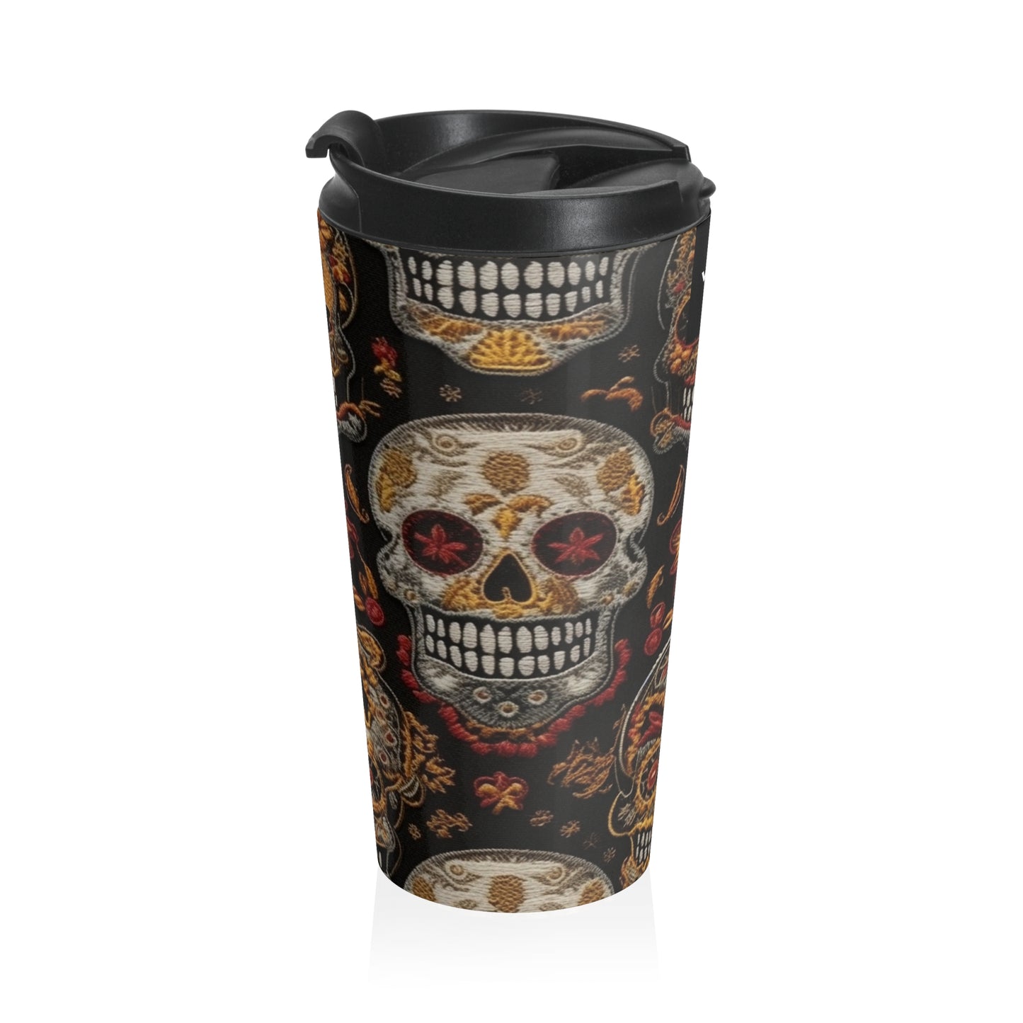 Embroidered Skulls Stainless Steel Travel Mug