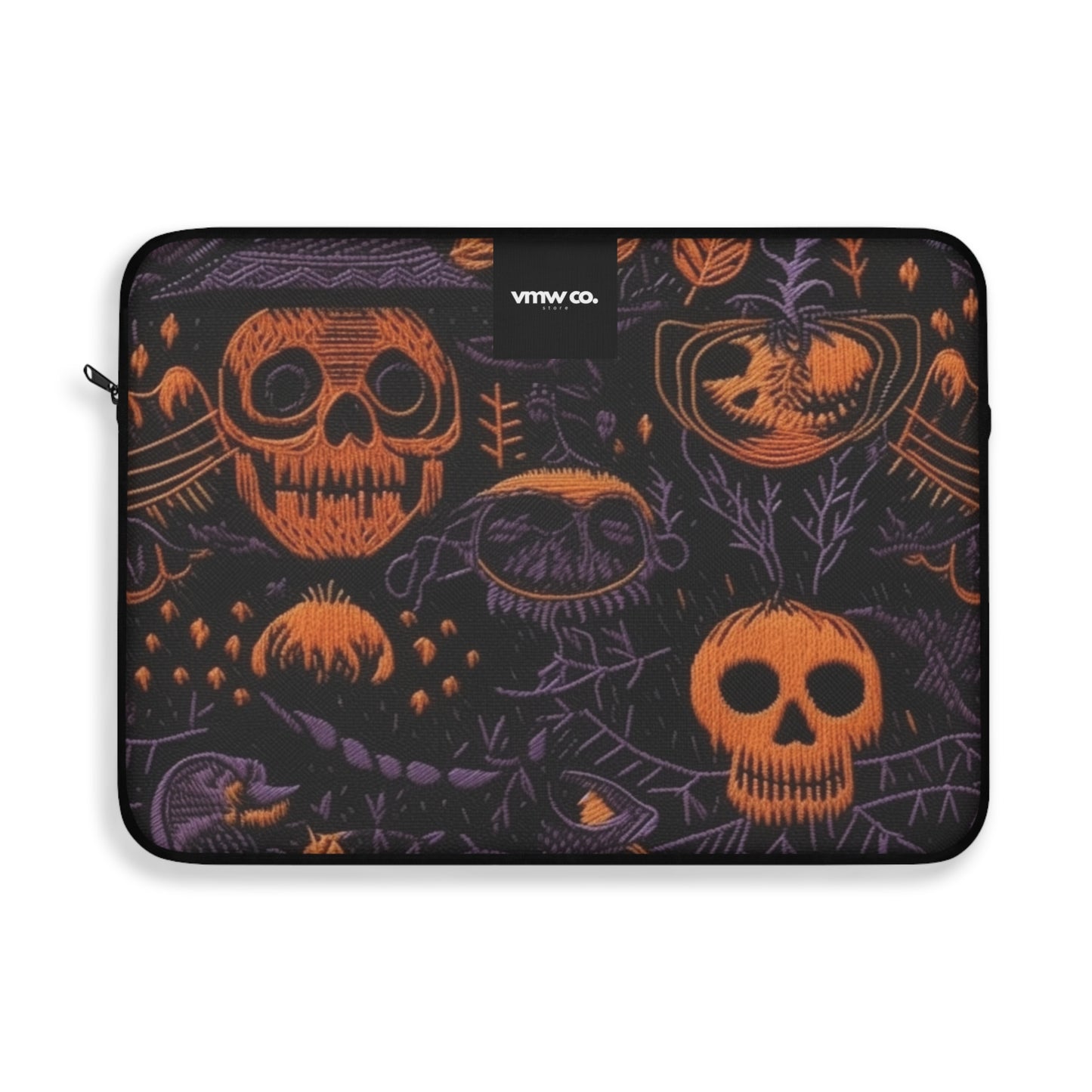 Embroidered Skull Black Purple Laptop Sleeve