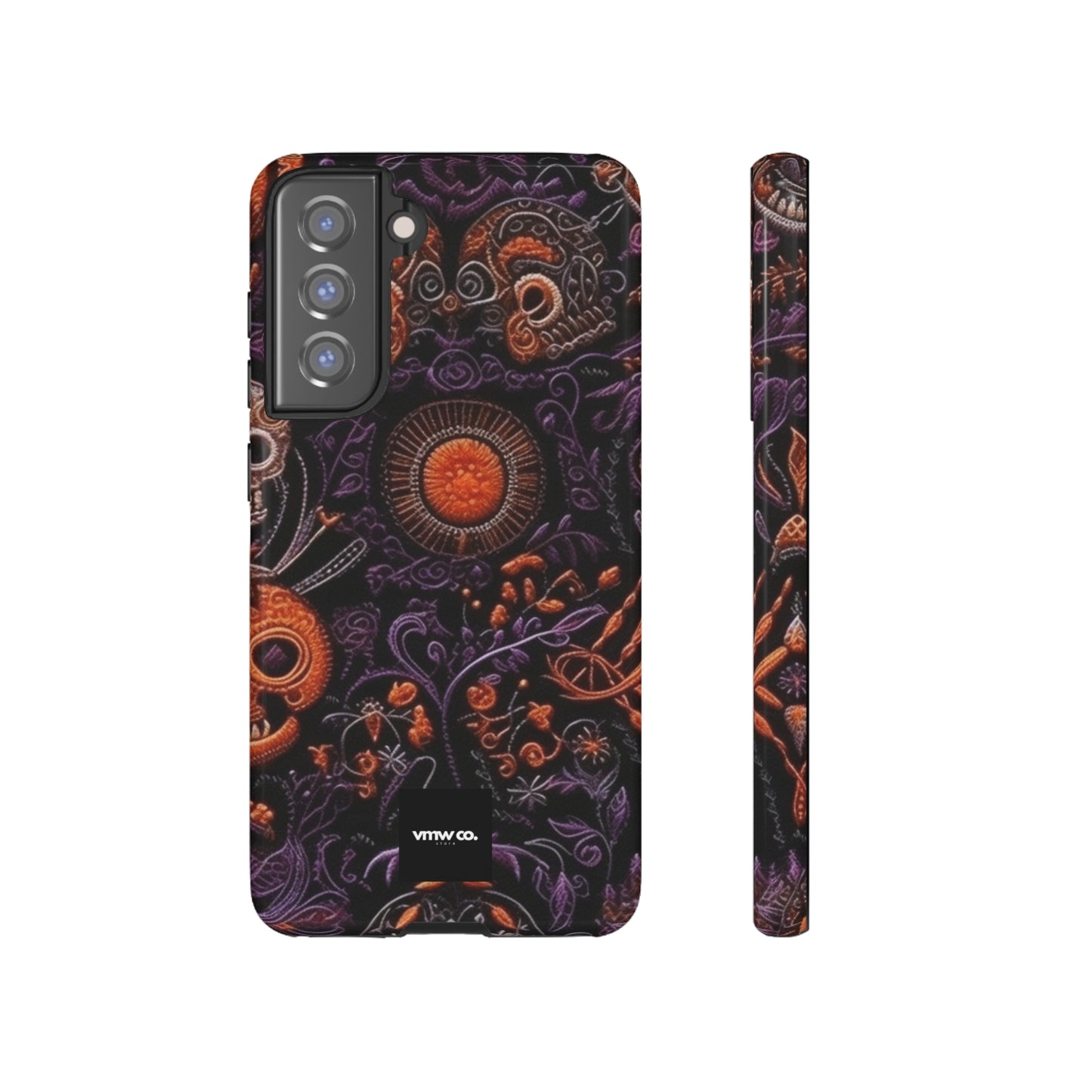 Halloween Orange and Purple Skulls Android Tough Cases