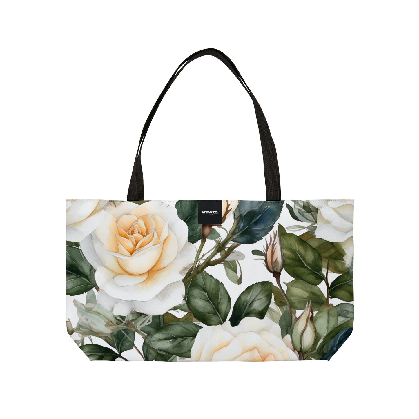 White Rose Floral Pattern Weekender Tote Bag