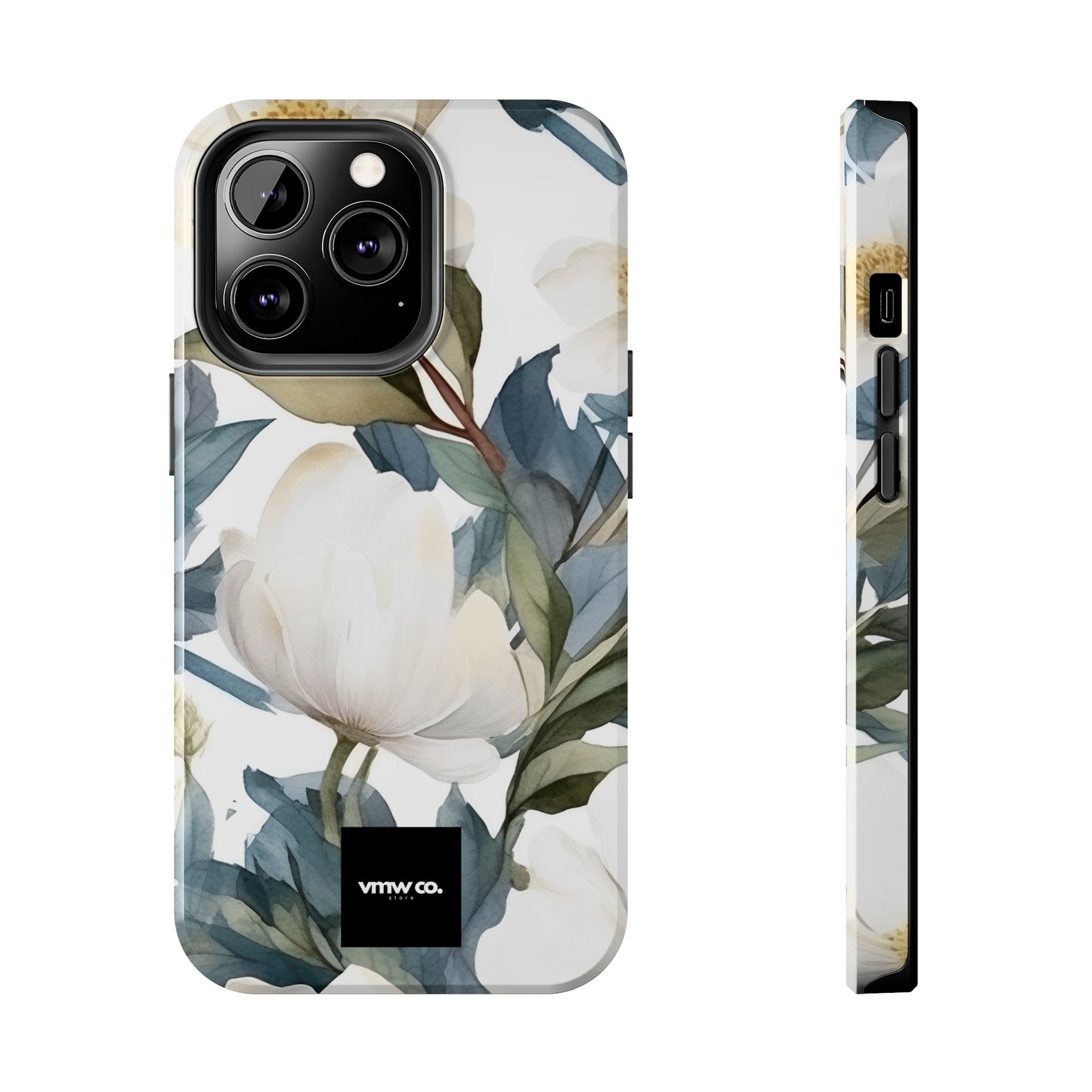 White Blue Floral iPhone Tough Phone Cases