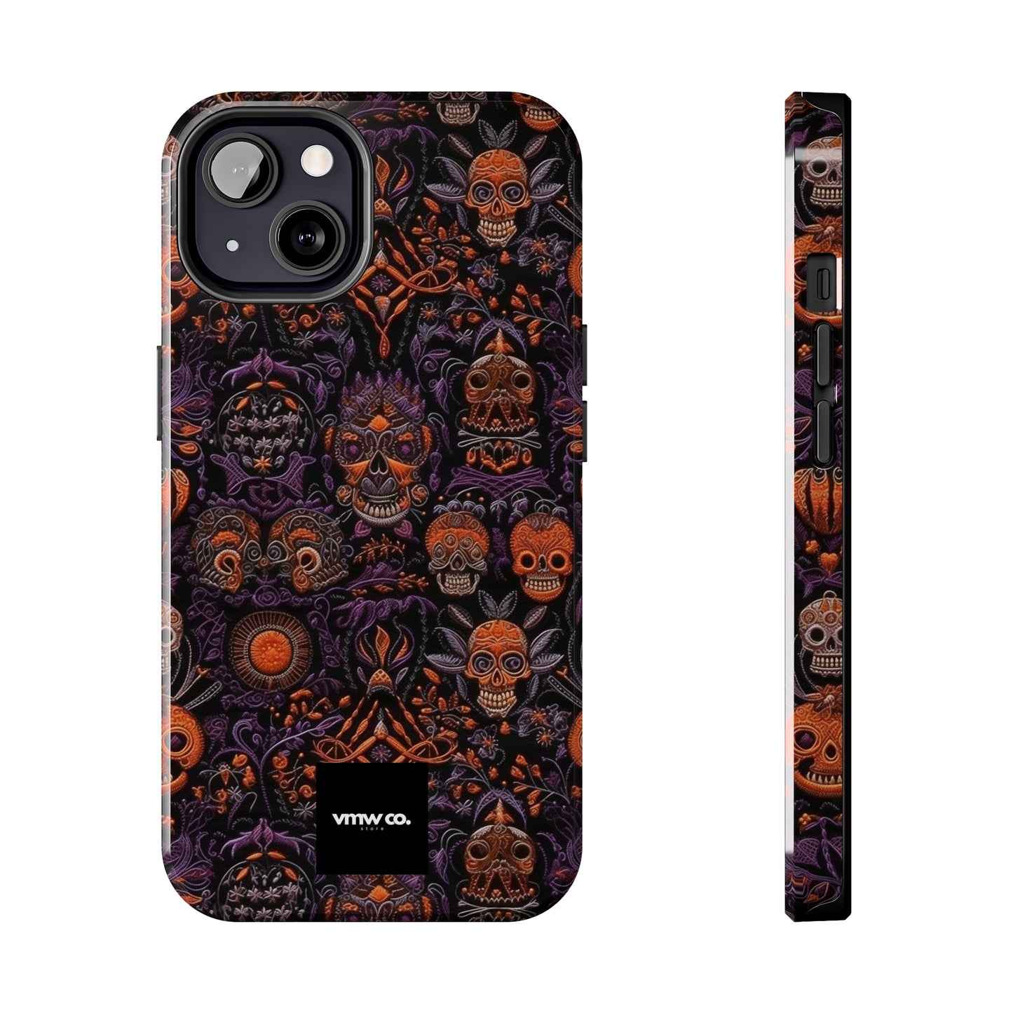 Halloween Orange and Purple Skulls iPhone Tough Phone Cases