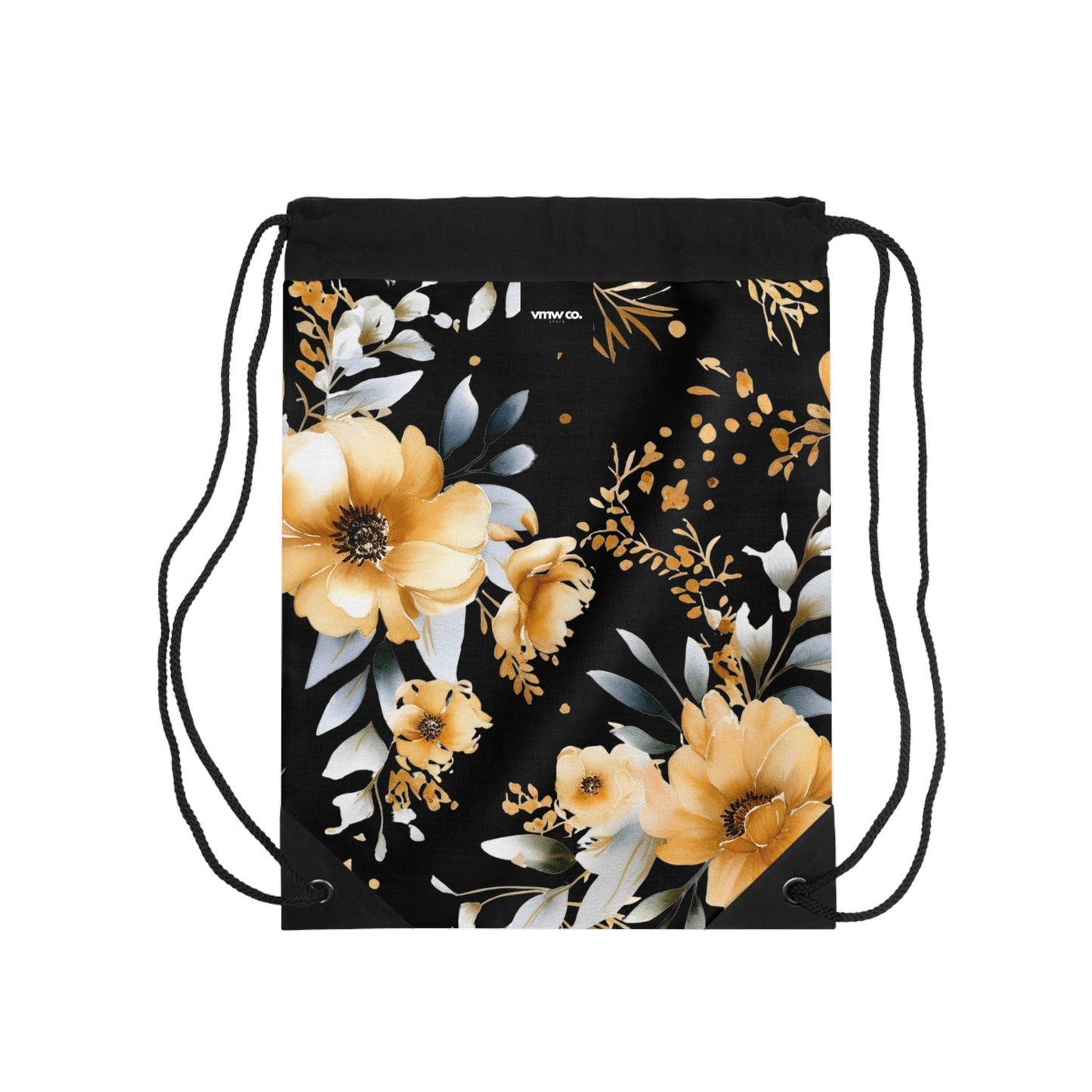 Golden Floral Drawstring Bag