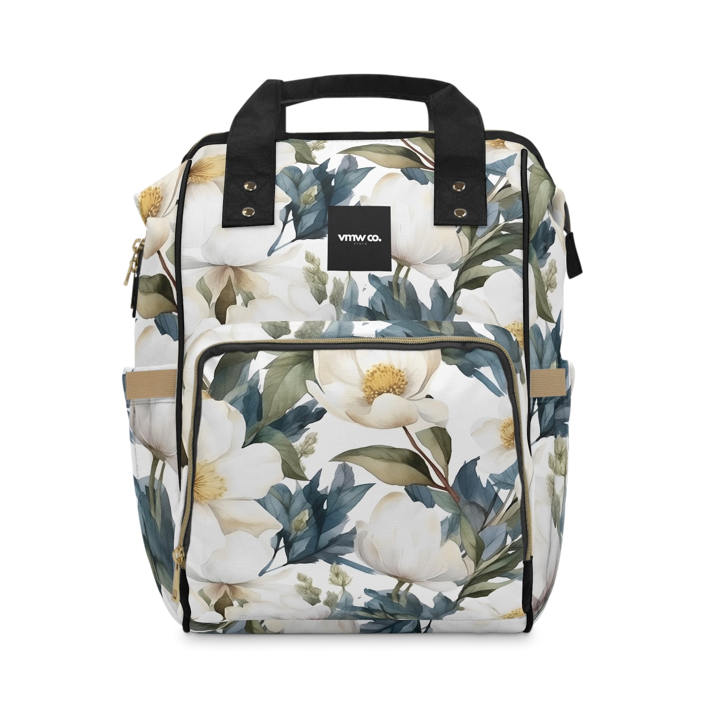 White Blue Floral Multifunctional Diaper Backpack