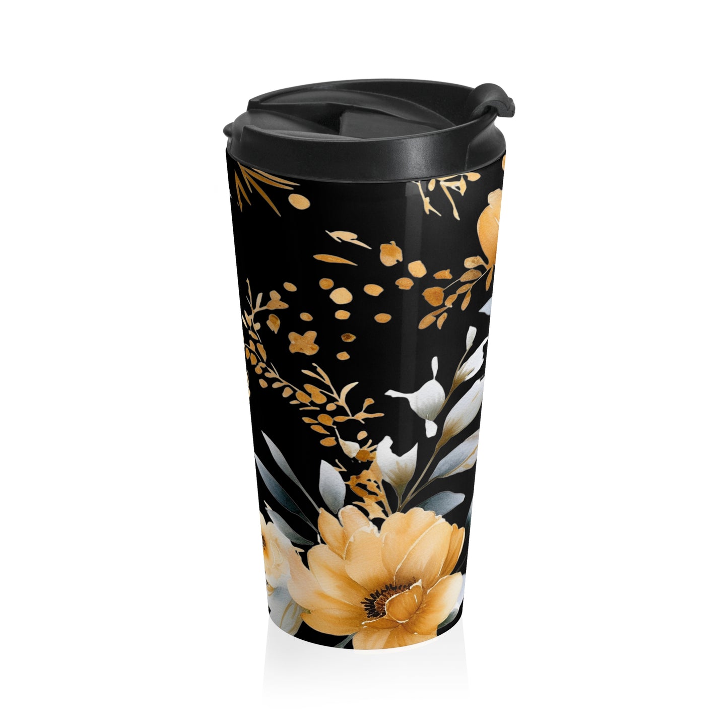 Golden Floral Stainless Steel Travel Mug