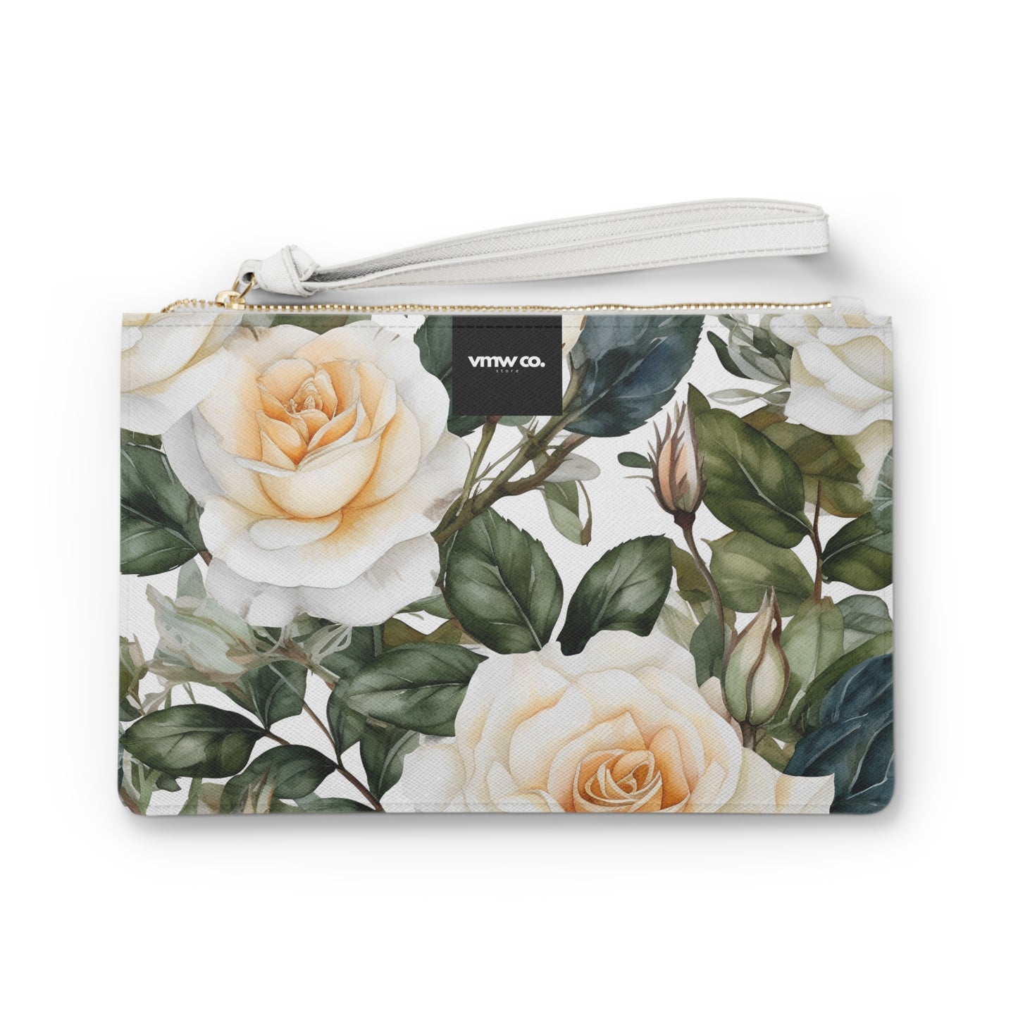 White Rose Floral Clutch Bag