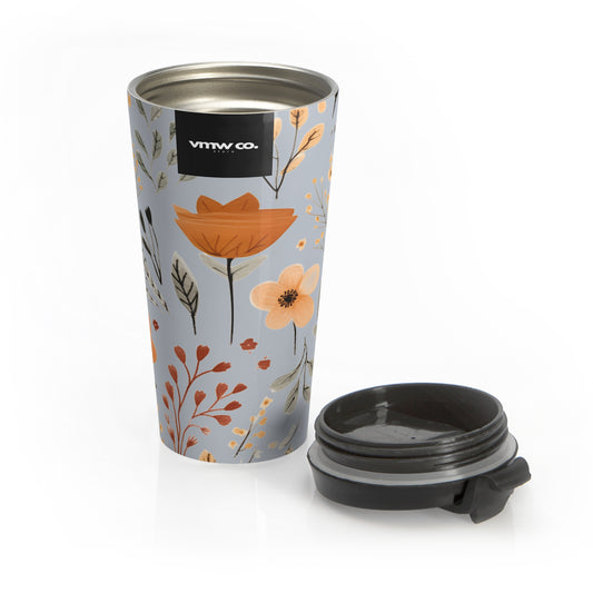 Fall Floral Blue Stainless Steel Travel Mug