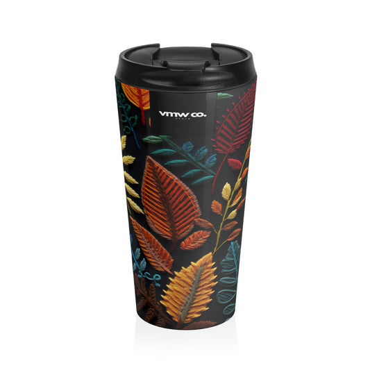 Embroidered Fall Leaves Stainless Steel Travel Mug