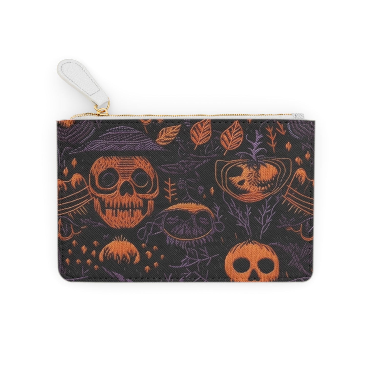 Embroidered Skull Black Purple Mini Clutch Bag