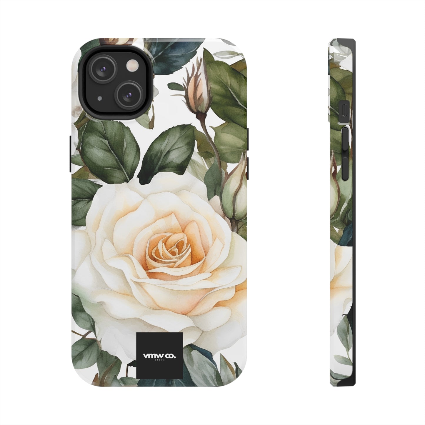 White Rose Floral iPhone Tough Phone Cases