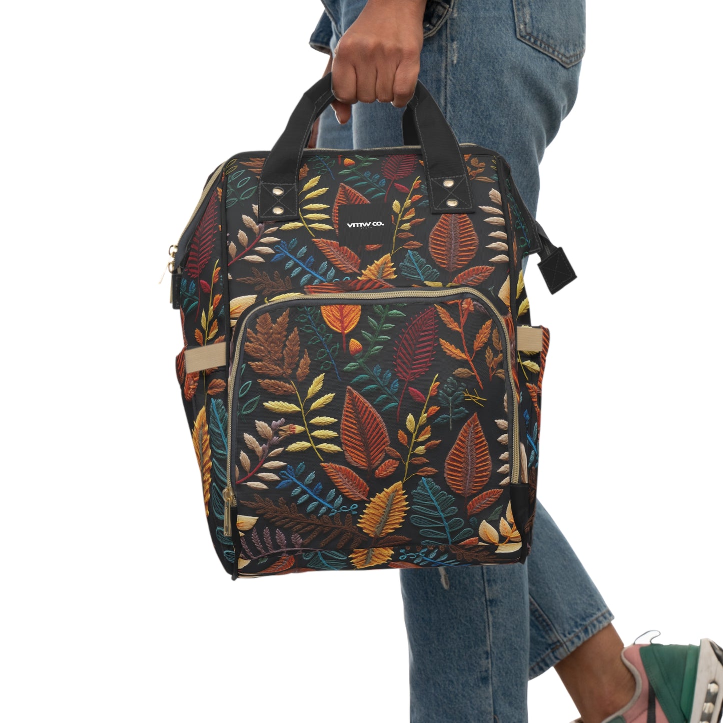 Embroidered Fall Leaves Multifunctional Diaper Backpack