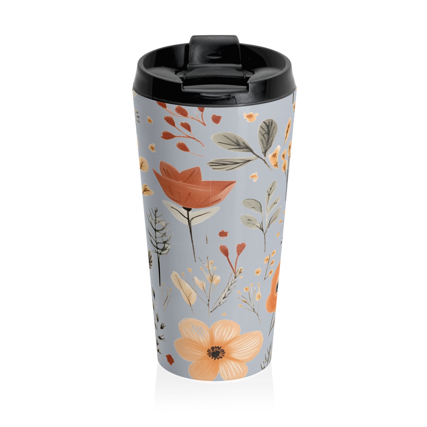 Fall Floral Blue Stainless Steel Travel Mug