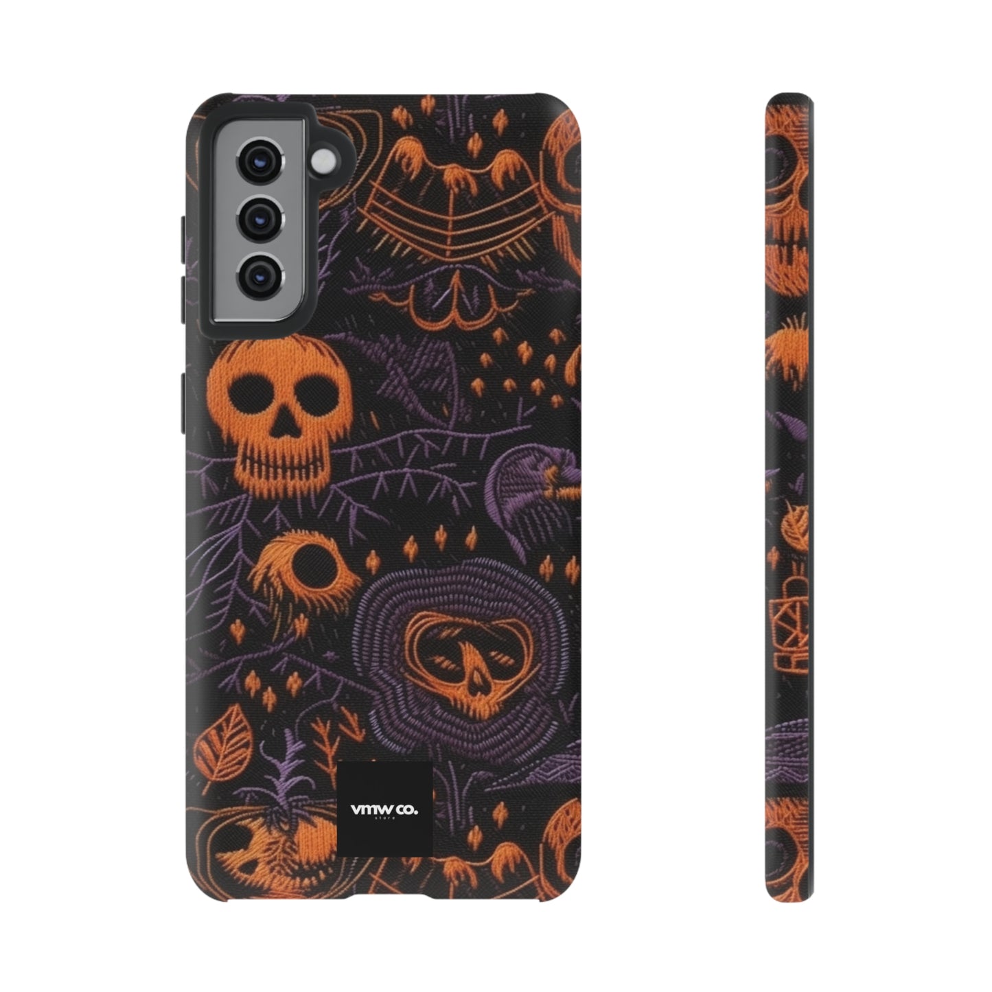 Embroidered Skull Black Purple Android Tough Cases