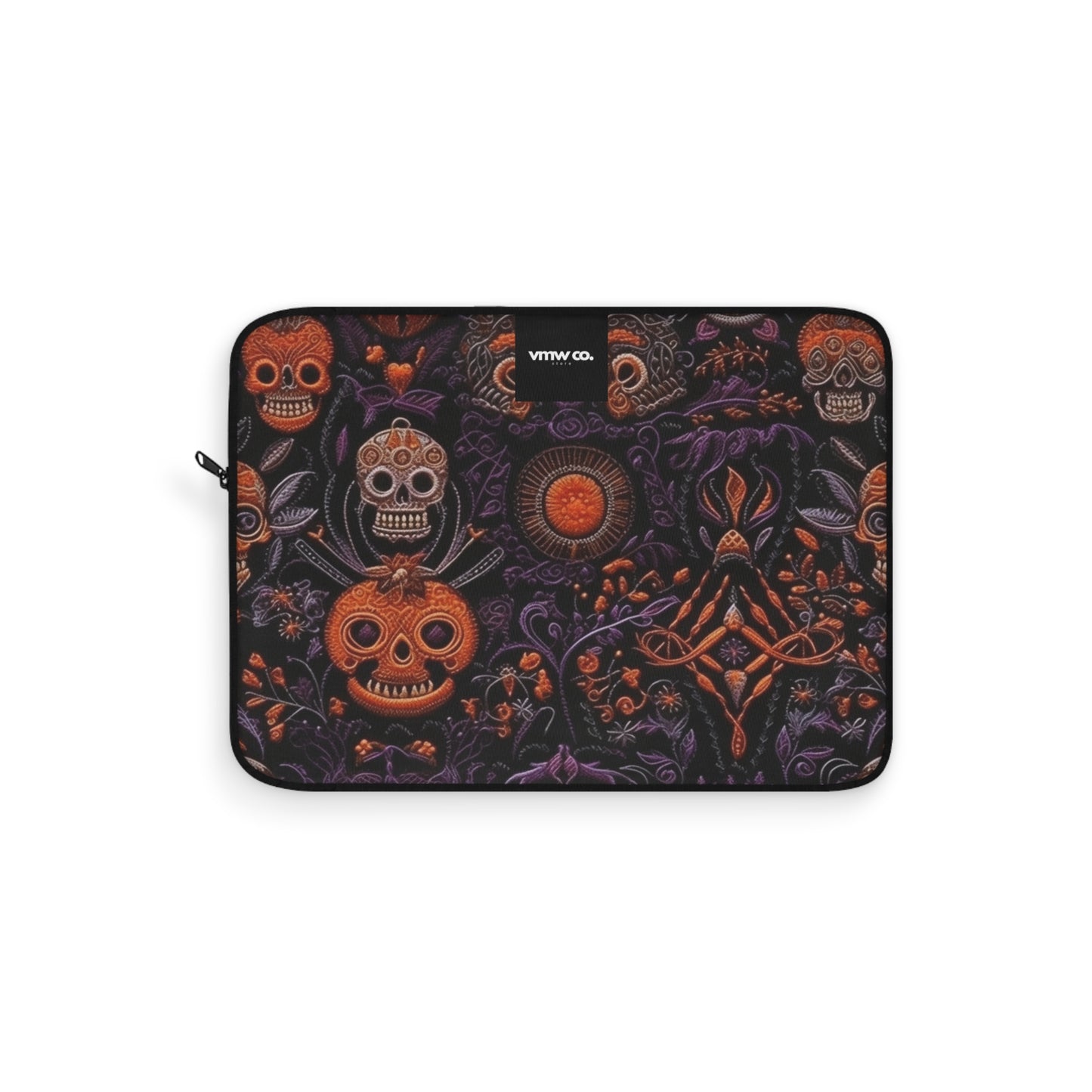 Halloween Orange and Purple Skulls Laptop Sleeve