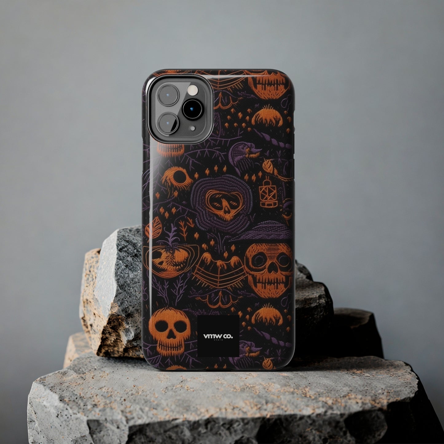 Embroidered Skull Black Purple iPhone Tough Phone Cases