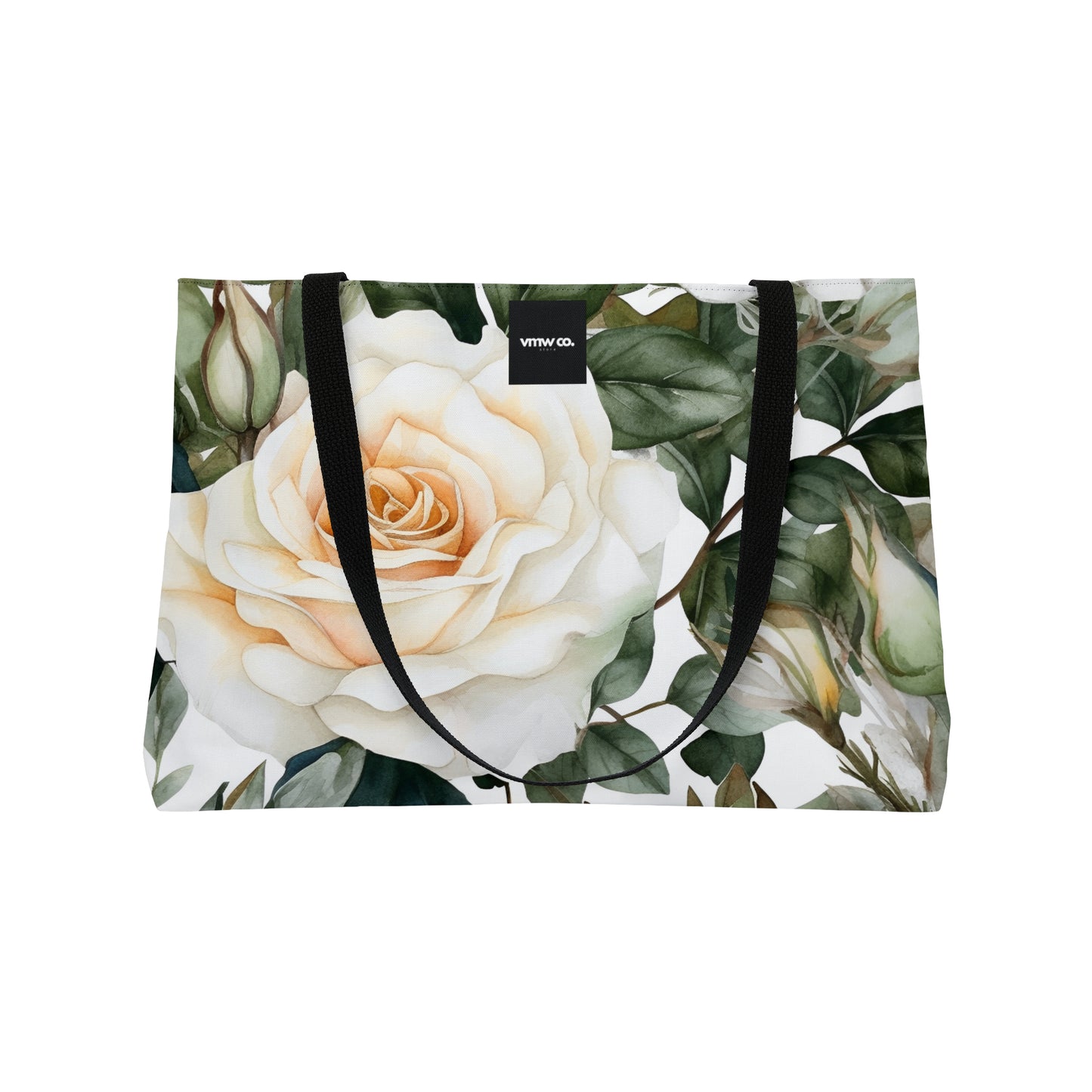 White Rose Floral Pattern Weekender Tote Bag