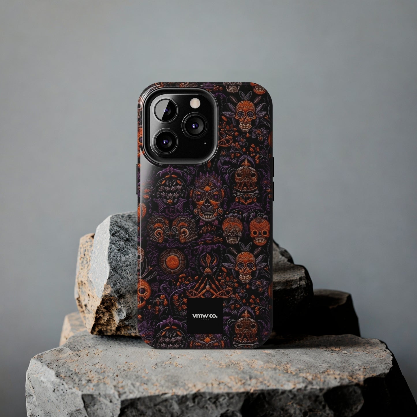 Halloween Orange and Purple Skulls iPhone Tough Phone Cases