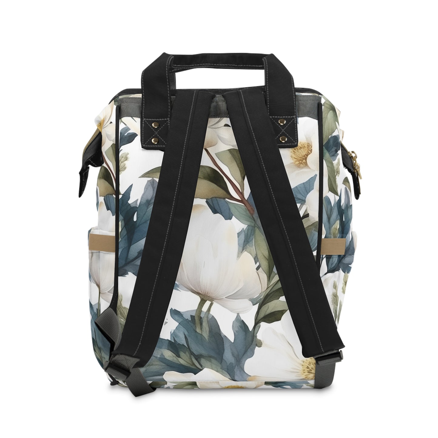 White Blue Floral Multifunctional Diaper Backpack