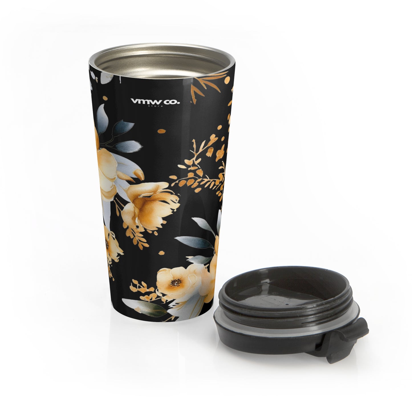 Golden Floral Stainless Steel Travel Mug