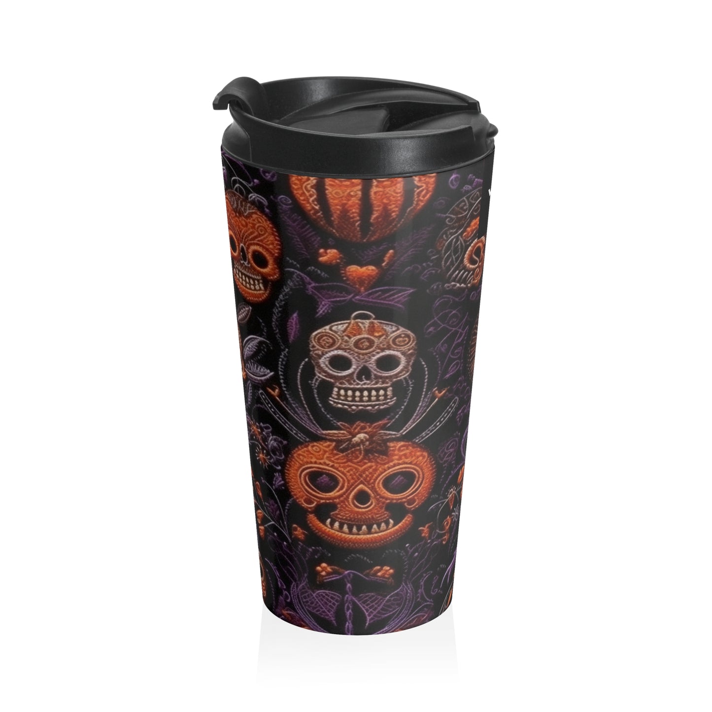 Halloween Orange and Purple Skulls Design Stainless Steel Travel Mug