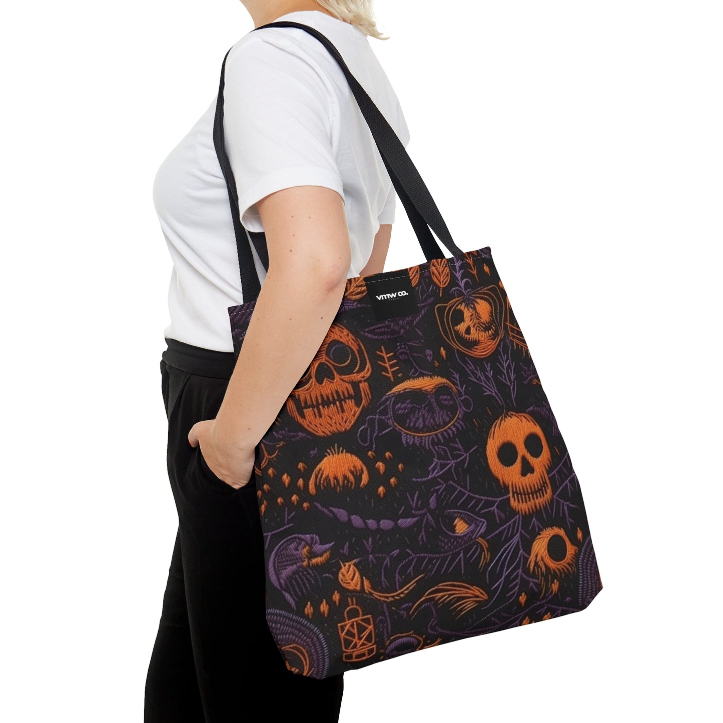 Embroidered Skull Black Purple Tote Bag (AOP)