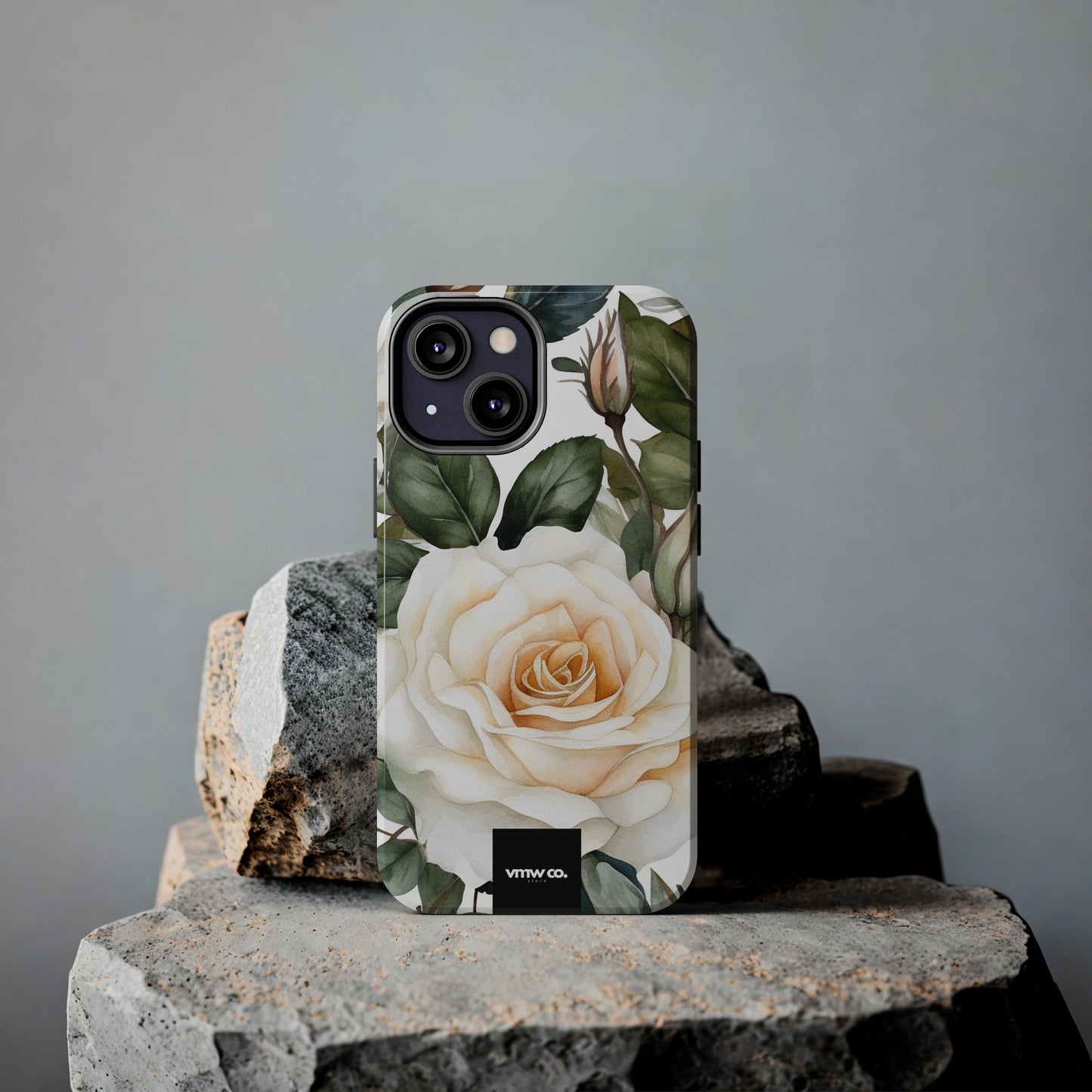 White Rose Floral iPhone Tough Phone Cases