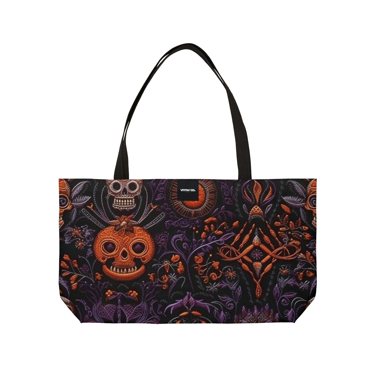 Halloween Orange and Purple Skulls Weekender Tote Bag